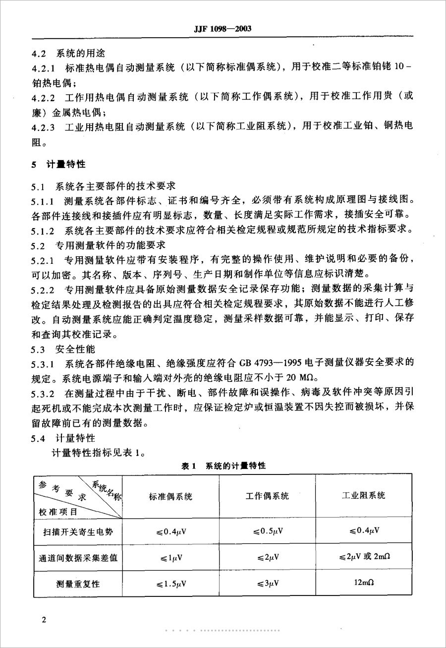 JJF1098-2003 Calibration Specification for Thermocouple and Thermal Resistance Automatic Measurement System