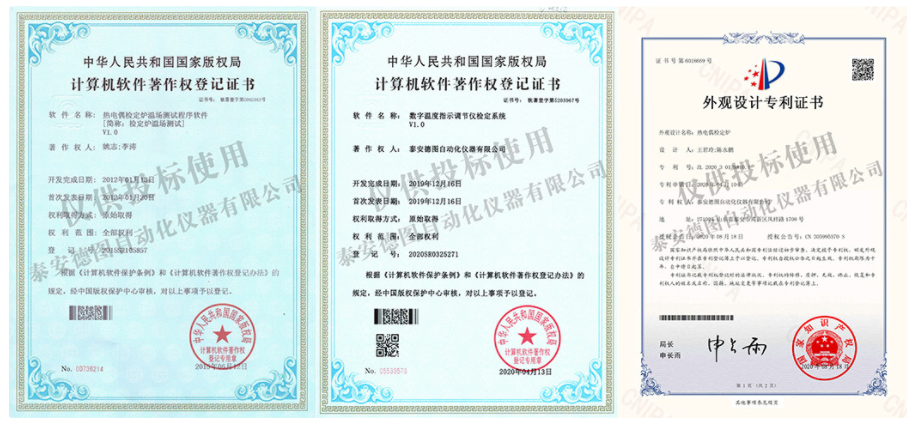 Thermocouple calibration furnace patent certificate